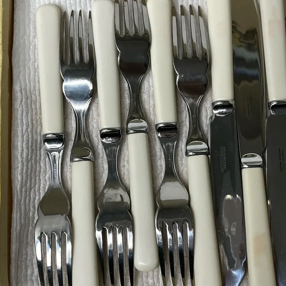 Fish Cutlery‎ Knives and Forks 6 Set Boxed Stainless Steel England Vintage